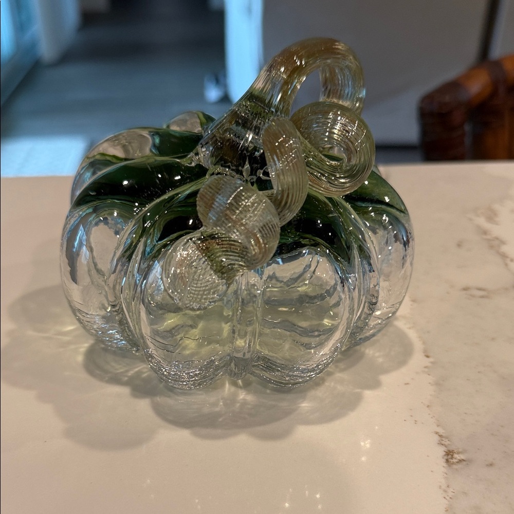 Elegant Green Glass Pumpkin Decor - Picture 2 of 5